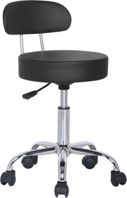 FENIXSHOP24 Sgabello estetista con rotelle e schienale girevole a 360°, sedia a rotelle, altezza regolabile, ottimo anche per ufficio - Nero-COD 006