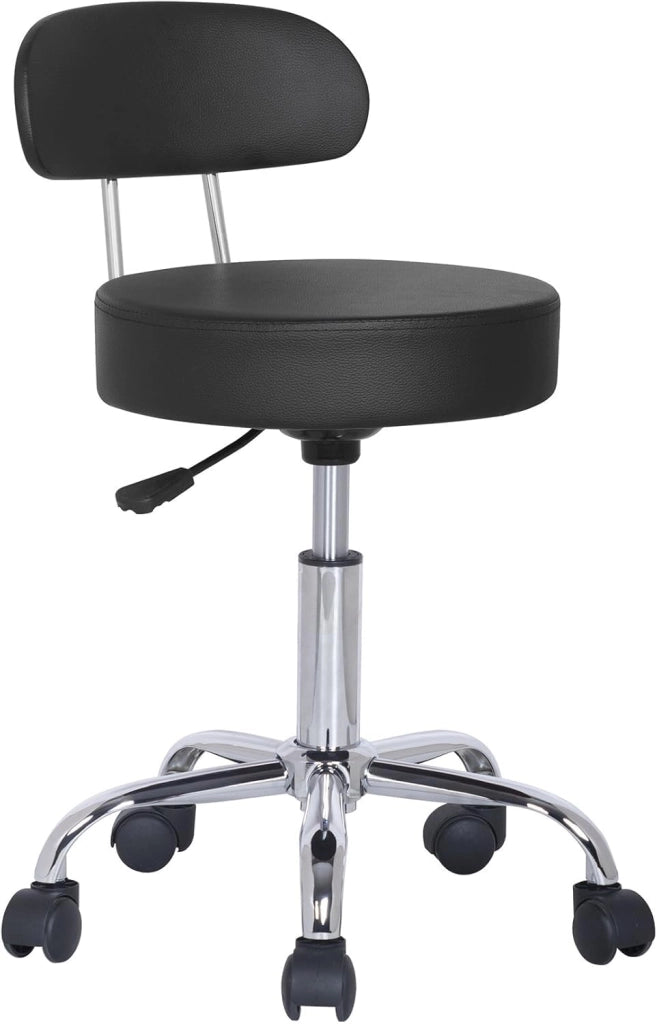 FENIXSHOP24 Sgabello estetista con rotelle e schienale girevole a 360°, sedia a rotelle, altezza regolabile, ottimo anche per ufficio - Nero-COD 006