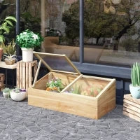 Mini Serra da Giardino Serra per semenzai dim. 100L x 50l x 36H cm Tetto 2 falde apribili separatamente Pannelli in Policarbonato Legno di Abete pre-olio