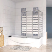 Sopravasca 130×140cm Vetro 4mm Temperato Bianco 3 Ante Pieghevoli a Libro con Lato Fisso 70x140 cm Profilo Argento Opaco Verso Destro