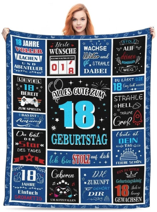Dono di compleanno per 18 anni, deken 150 x 130 cm, deken caldo e decorativo per il 18° compleanno