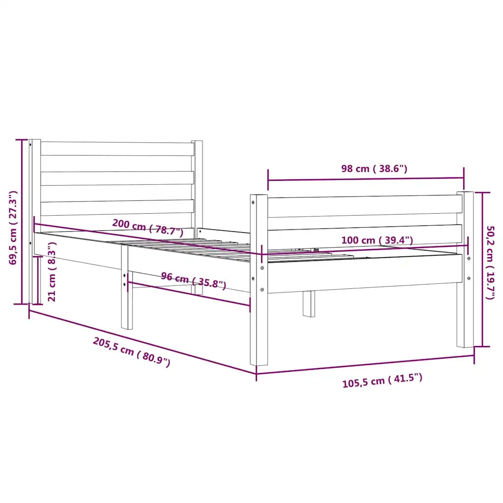 Giroletto Nero in Legno Massello 100x200 cm 814813