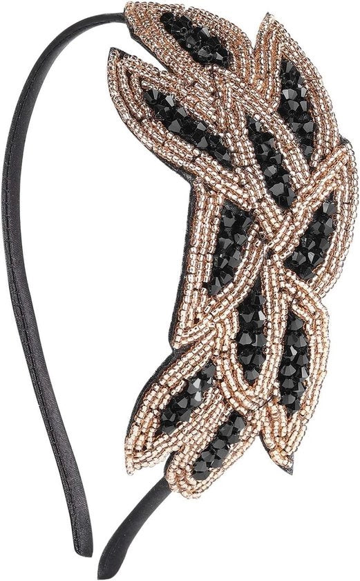 Benda per capelli in stile Flapper anni '20 con decorazione in oro e nero per donne