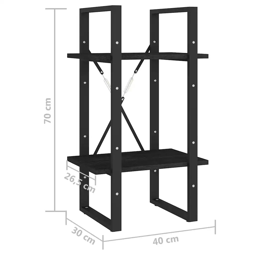Libreria a 2 Ripiani-Scaffale per Libri-Mobile di Stoccaggio Nera 40x30x70 cm in Massello di Pino