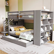 Letto a castello ULEVR 90x200 cm grigio con scala contenitore, 2 cassetti e vano laterale