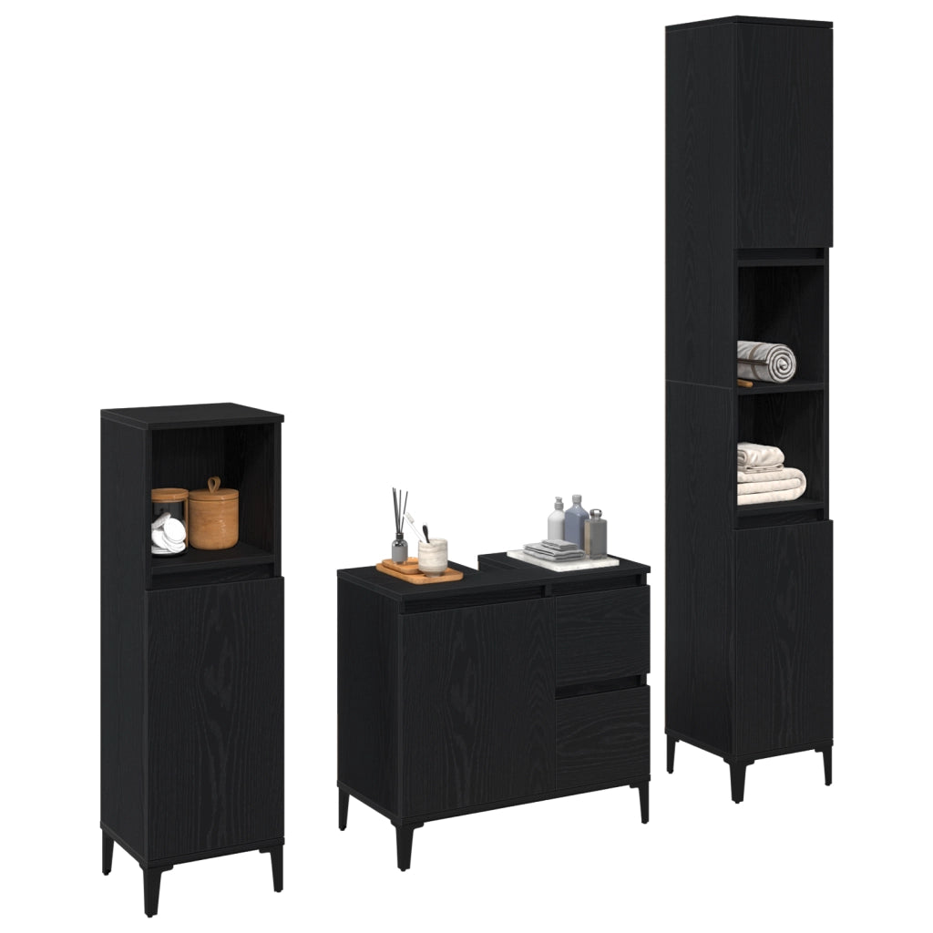Set di mobili da bagno in 3 pezzi in legno ingegnerizzato rovere nero