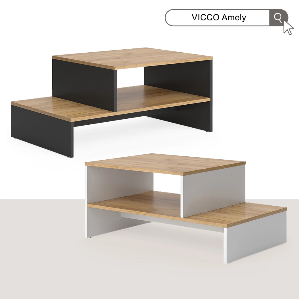 Vicco Tavolino salotto Quercia dorata/bianco 90 x 55 cm con ripiano
