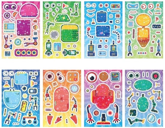 Sticker robotici holografici 24 pezzi - Decals creativi - Stickers per feste robot - Decorazioni per DIY - Sicuri per bambini - 8 disegni unici