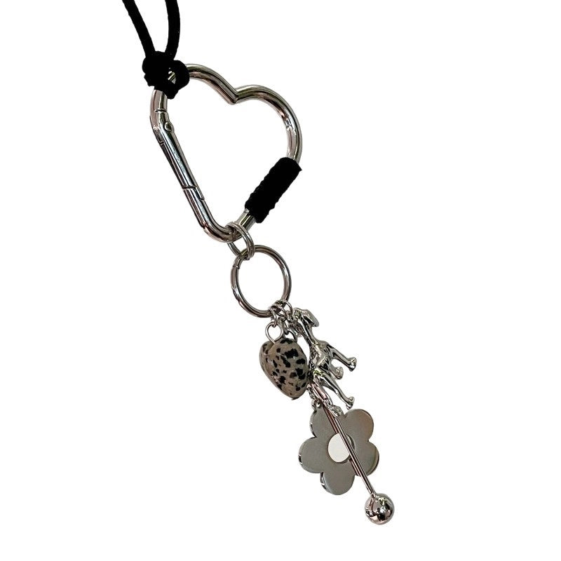 Collana portachiavi con fiori e cuori, design unico, lunga catena per maglione da donna.