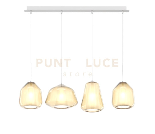 SOSPENSIONE BIANCO 4 LUCI RETTANGOLARE VETRI ALPHA + 2X BETA + GAMMA AMBRA 1176BI-S4 R ABG-AM