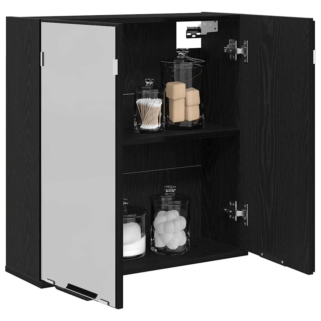 Mobiletto per specchio con porta-Armadietto a Specchio da Bagno Rovere Nero 64 x 20 x 67 cm