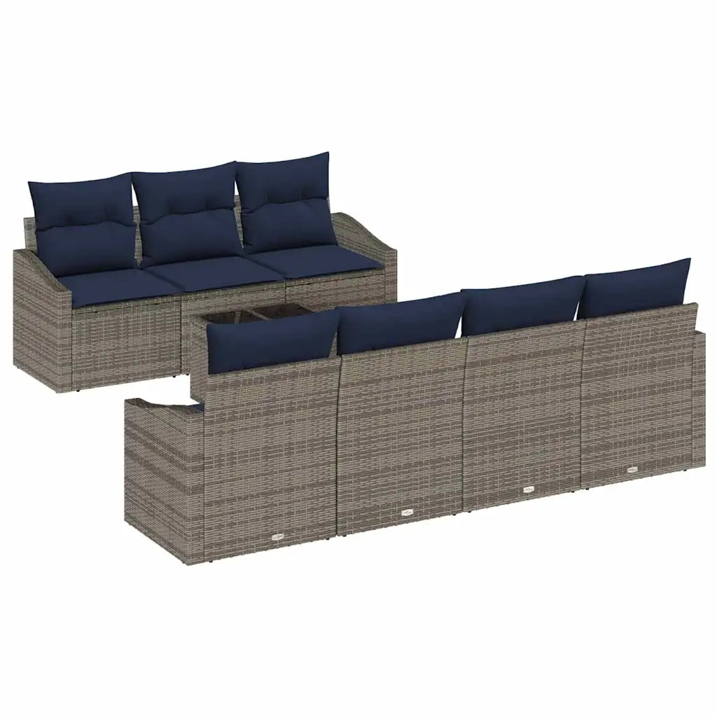 Set di divani con cuscino 8 pcs Grigio e Blu Navy polyrattan