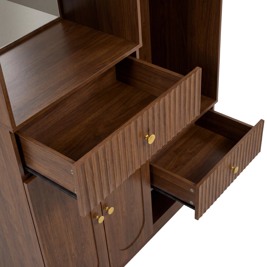 Garderoba da ingresso 100x35x180 cm con specchio; luci LED; MDF; noce