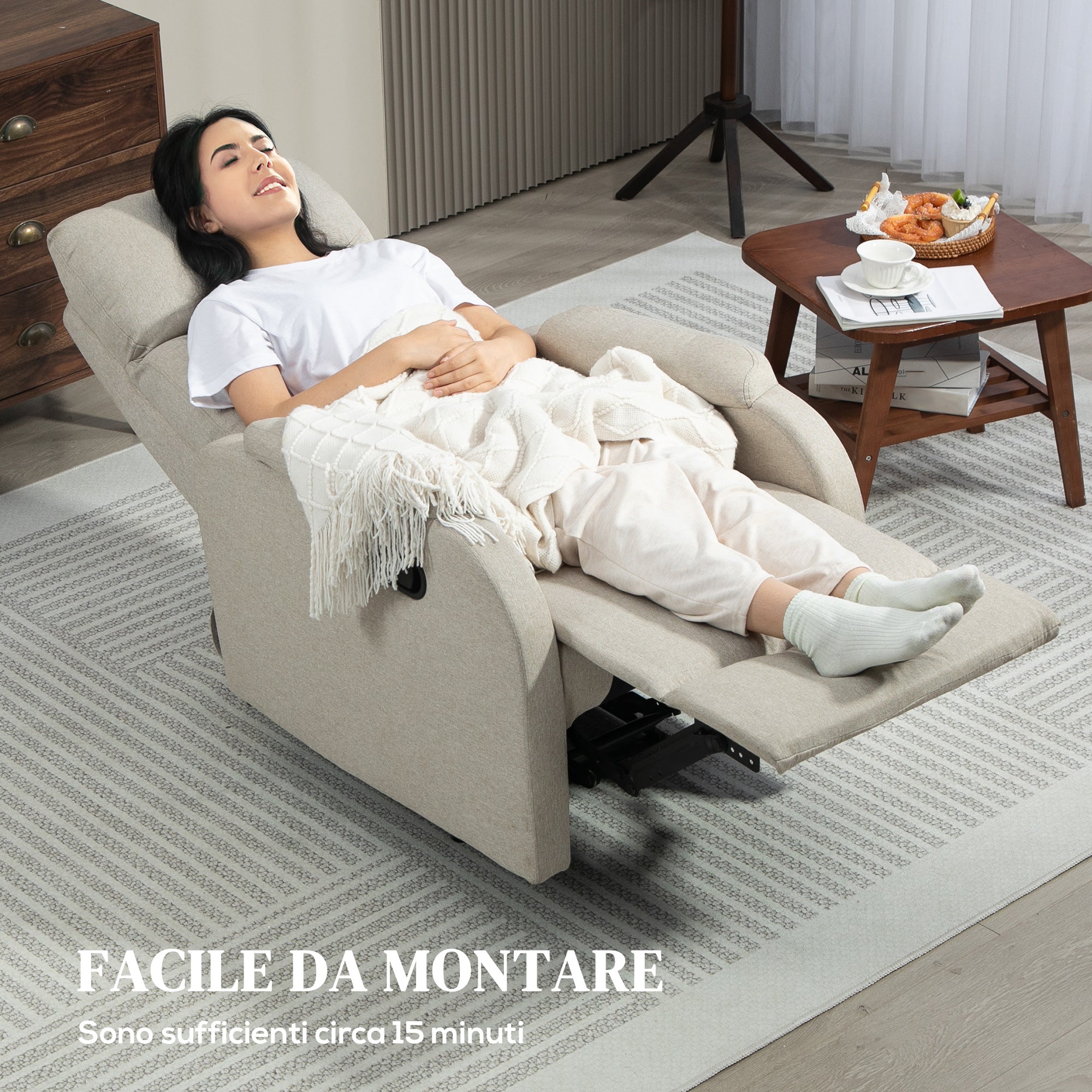 Poltrona Relax Reclinabile Manuale con Poggiapiedi Beige