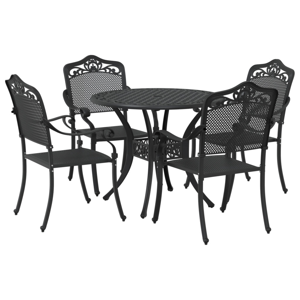Set da pranzo per il giardino 5 pezzi in alluminio fuso nero