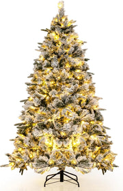 Albero di Natale Innevato 215 cm, Albero di Natale con 300 Luci LED Bianco Caldo, 1096 Punte di Ramo Miste e Aghi di Pino, per Casa e Ufficio