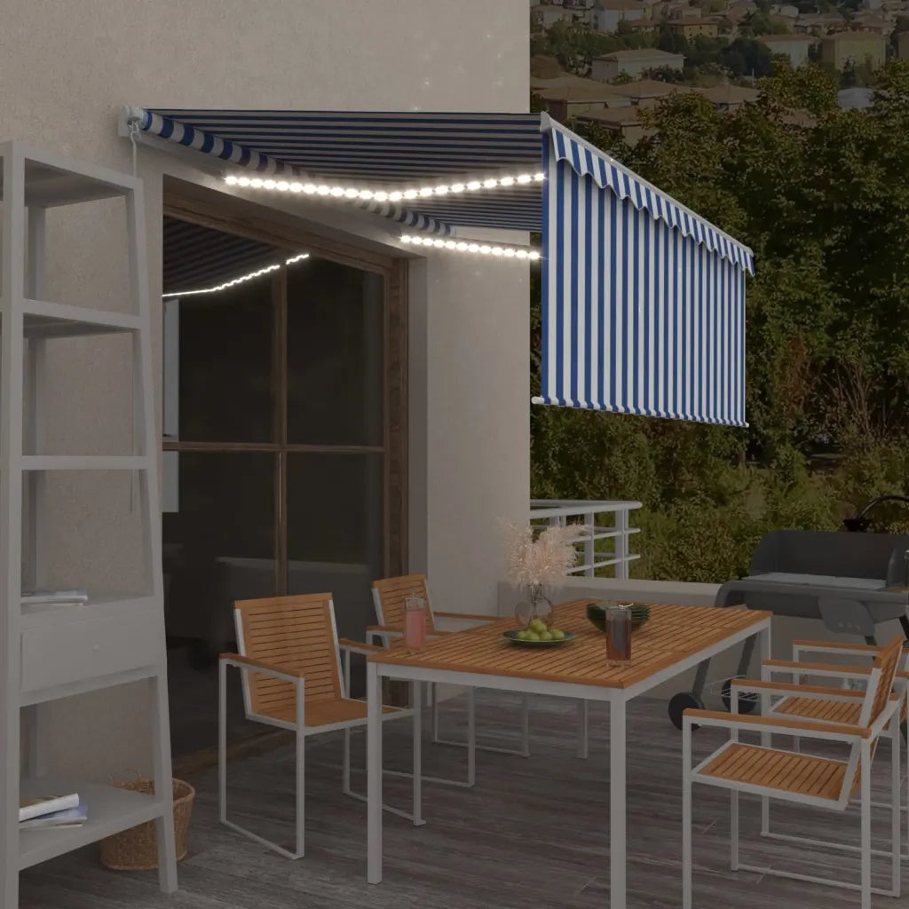 Tenda Sole Retrattile Manuale con LED 3,5x2,5 m Blu e Bianco 3069281