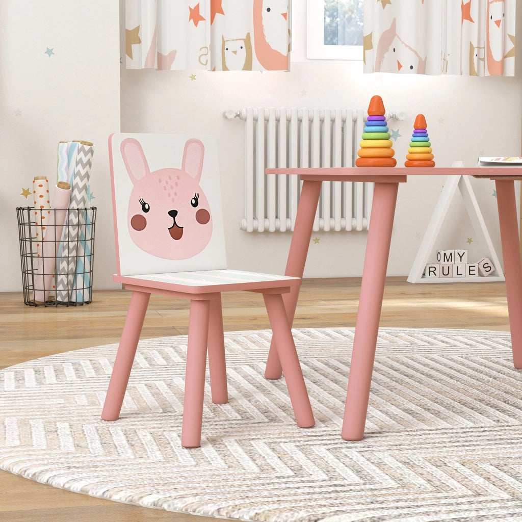 Set Tavolo con 2 Sedie per Bambini in Legno di Pino e MDF Rosa