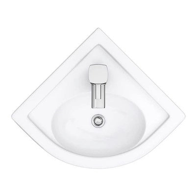 Lavabo angolare sospeso 44x36 cm salvaspazio in ceramica bianca lucida