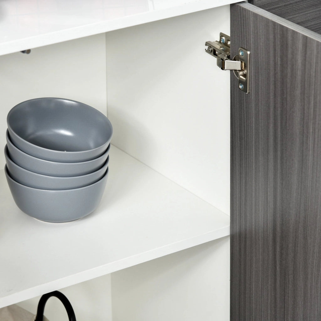 Mobile Credenza 2 Ante 2 Cassetti 117x36x74 cm in Legno Bianco e Grigio Scuro