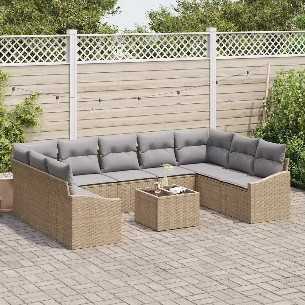 Set Divano da Giardino Beige e Grigio Chiaro polyrattan