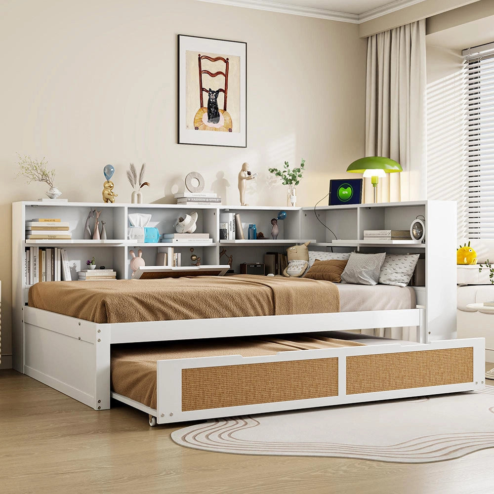 Divano letto legno - Xylo - 140x200 cm gigogne USB bianco