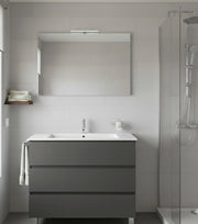 Mobile Bagno BALDER Già Montato 3 cassetti con piedini, lavabo e specchio Grafite 70x45 cm