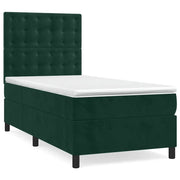 Letto singolo | Letto per adulti | Giroletto a Molle con Materasso Verde Scuro 90x190 cm Velluto