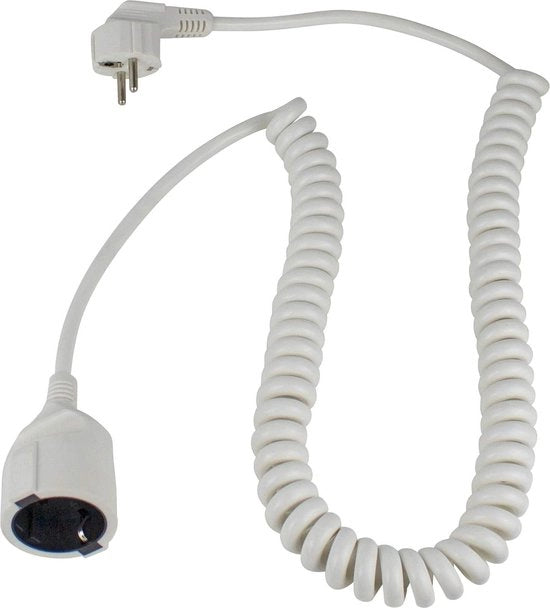 Cavo estensibile a spirale 1m - 25m con connettore protettivo e connettore protettivo di accoppiamento - 230 V 16 A cavo di allungamento IP20 bianco 70412