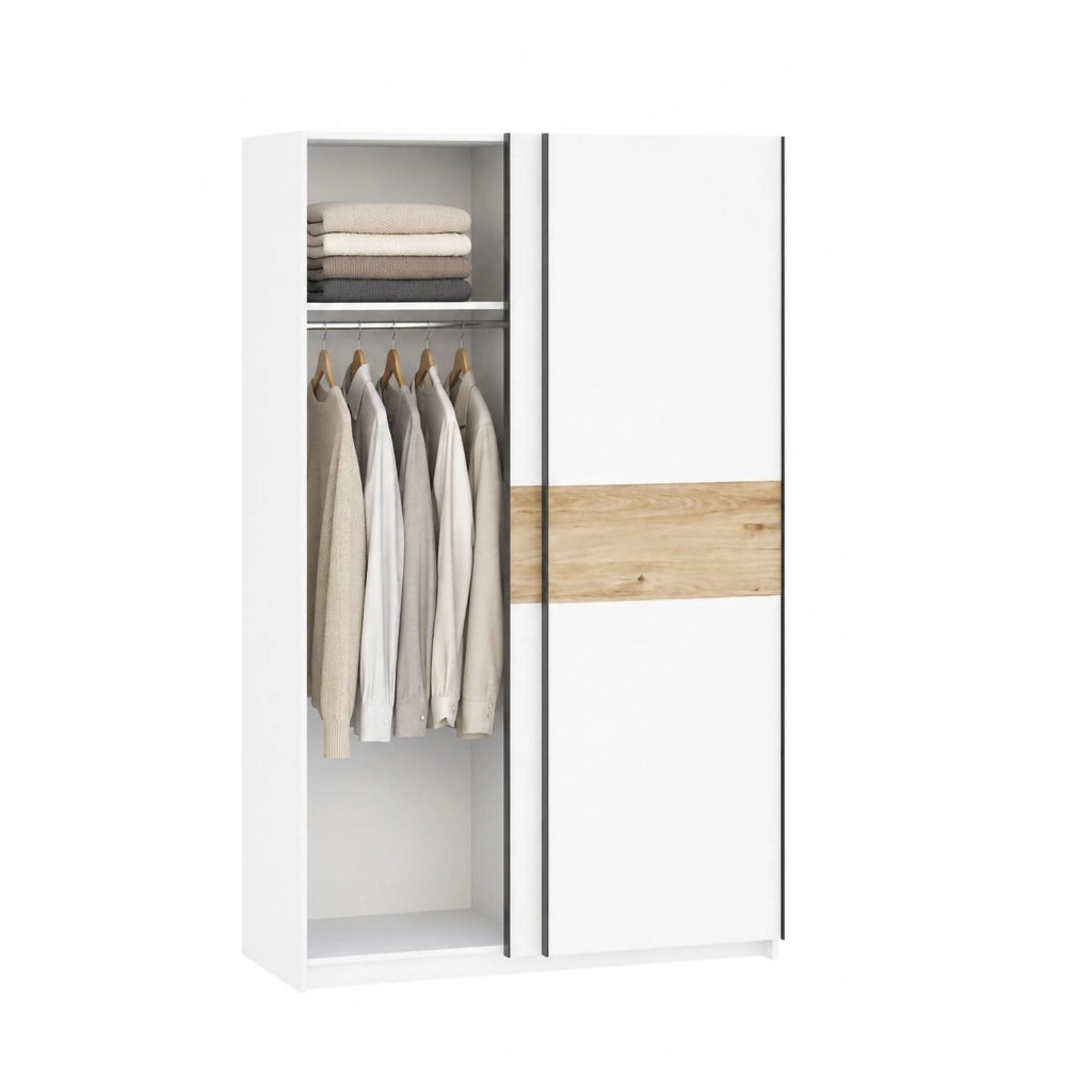 Armadio Camera da Letto Maba, Guardaroba 2 Ante 2 Ripiani, 120x204h cm Bianco