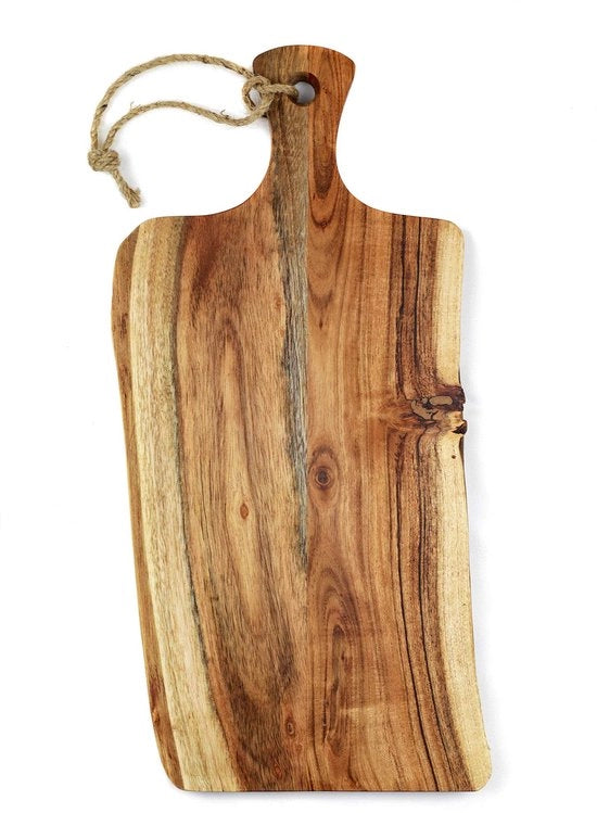 Plank snidore per legno con manico e occhiello di fissaggio, taglio naturale, rustico | Ca. 43 x 20 x 1,6 cm | Plank di legno per la cucina | Plank di legno massello per la cucina | Plank snidore