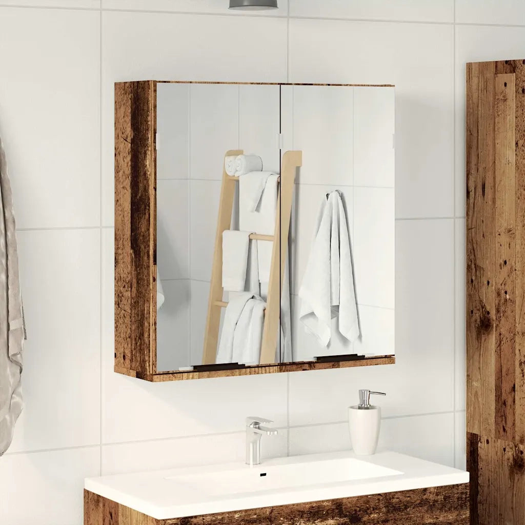 Armadietto a Specchio da Bagno-Mobile bagno con specchio-Armadietto a Specchio da Bagno Legno Antico Legno Multistrato 289988