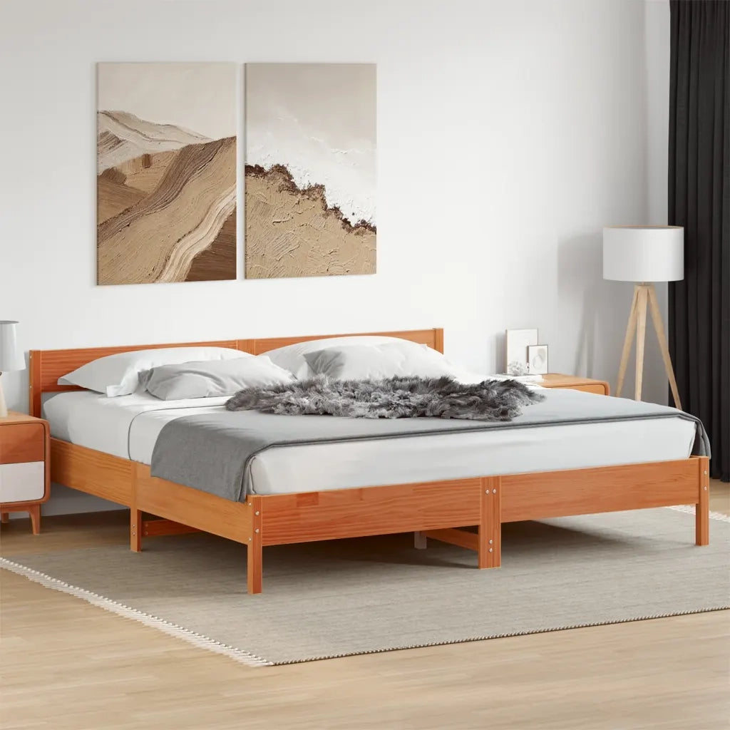 Letto matrimoniale | Letto per adulti | Giroletto senza Materasso Marrone Cera 180x200 cm Legno di Pino