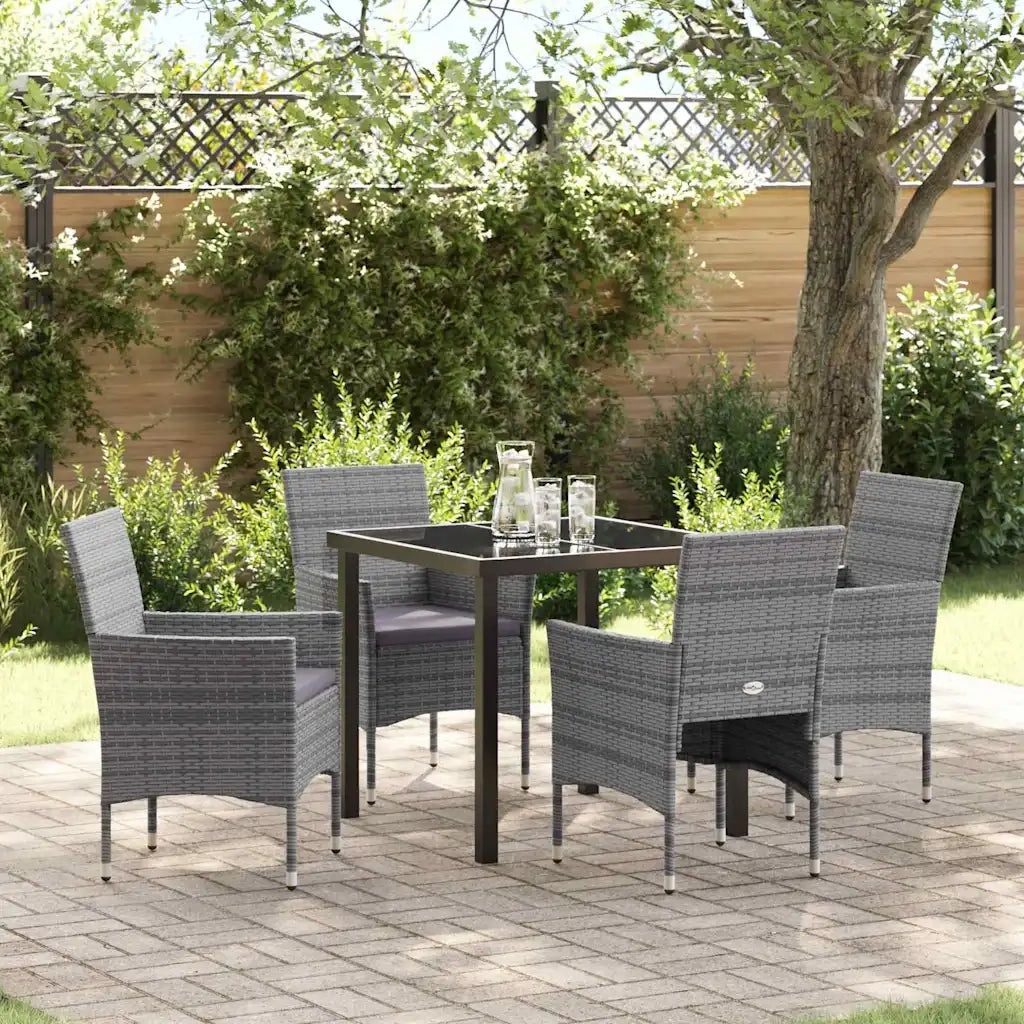 Set da Pranzo per Giardino con cuscino 5 pcs Grigio polyrattan