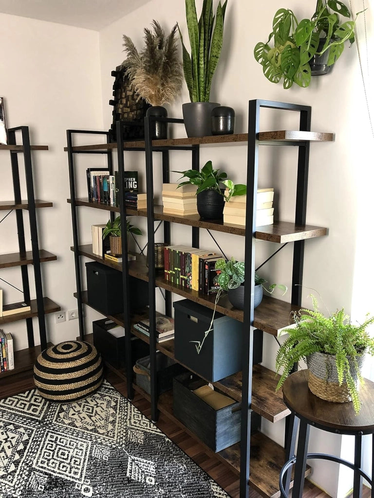 VASAGLE Libreria a 5 Ripiani, Scaffale in Stile Industriale, Portaoggetti Stabile, Facile da Montare, per Soggiorno, Camera da Letto, Ufficio, Marrone Vintage e Nero LLS55BX