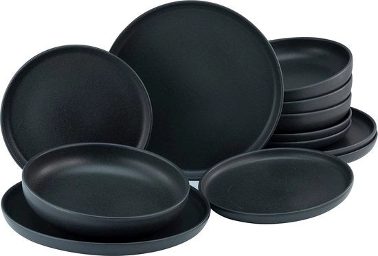 Servizio da tavola nero 12 pezzi - insieme di piatti con piatti extra grandi