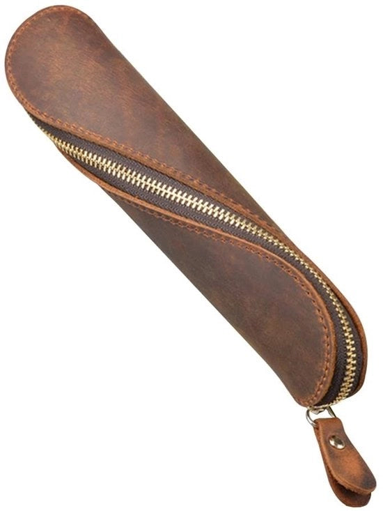 Etui per Pennarelli Vintage - Cassetta in Pelle - Etui per Pennarelli con Chiusura a Cerniera - Sostenibile - Spazio per Pennarelli - Materiali di Alta Qualità