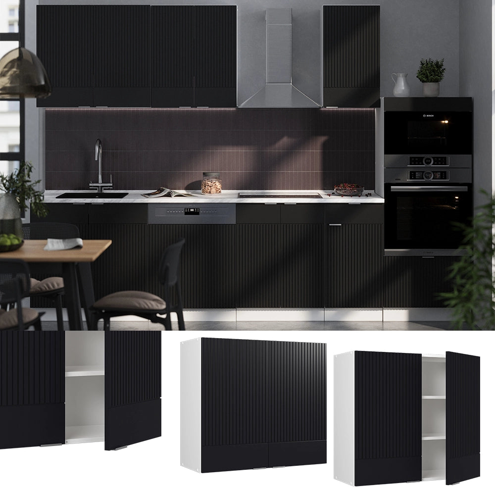 Vicco Mobile da cucina in vetro Nero a righe 80 cm