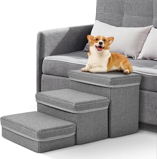 Scala a 3 gradini pieghevole per cani con cassetto di stoccaggio - antiscivolo morbido - ideale per cani piccoli
