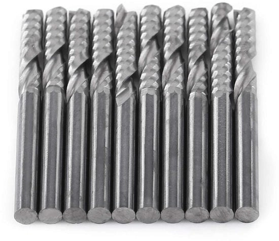 Spiral libere 10 pezzi - Frese CNC - 4 mm - Canale singolo - Taglio Acrilico/PVC/MDF - Carburo di tungsteno