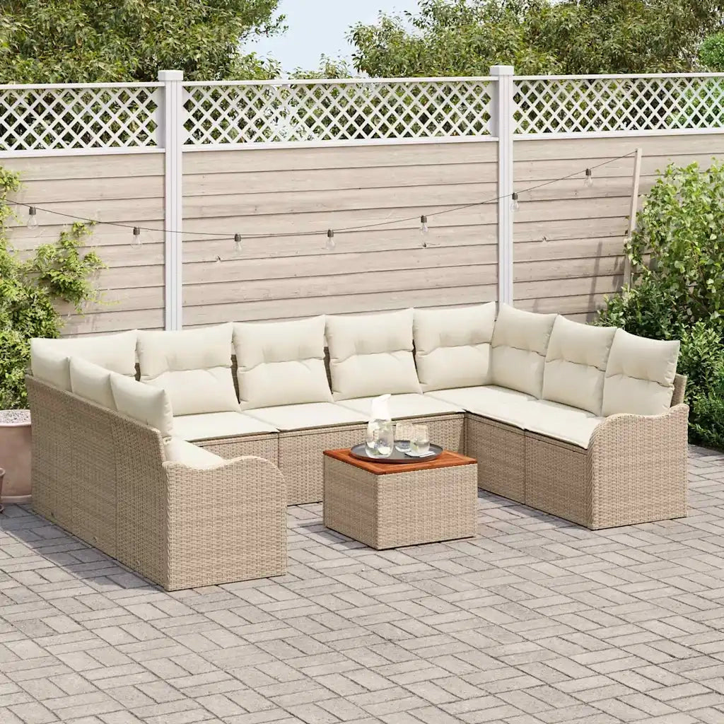 Set Divano da Giardino 10 pcs Beige e Crema polyrattan 3356167