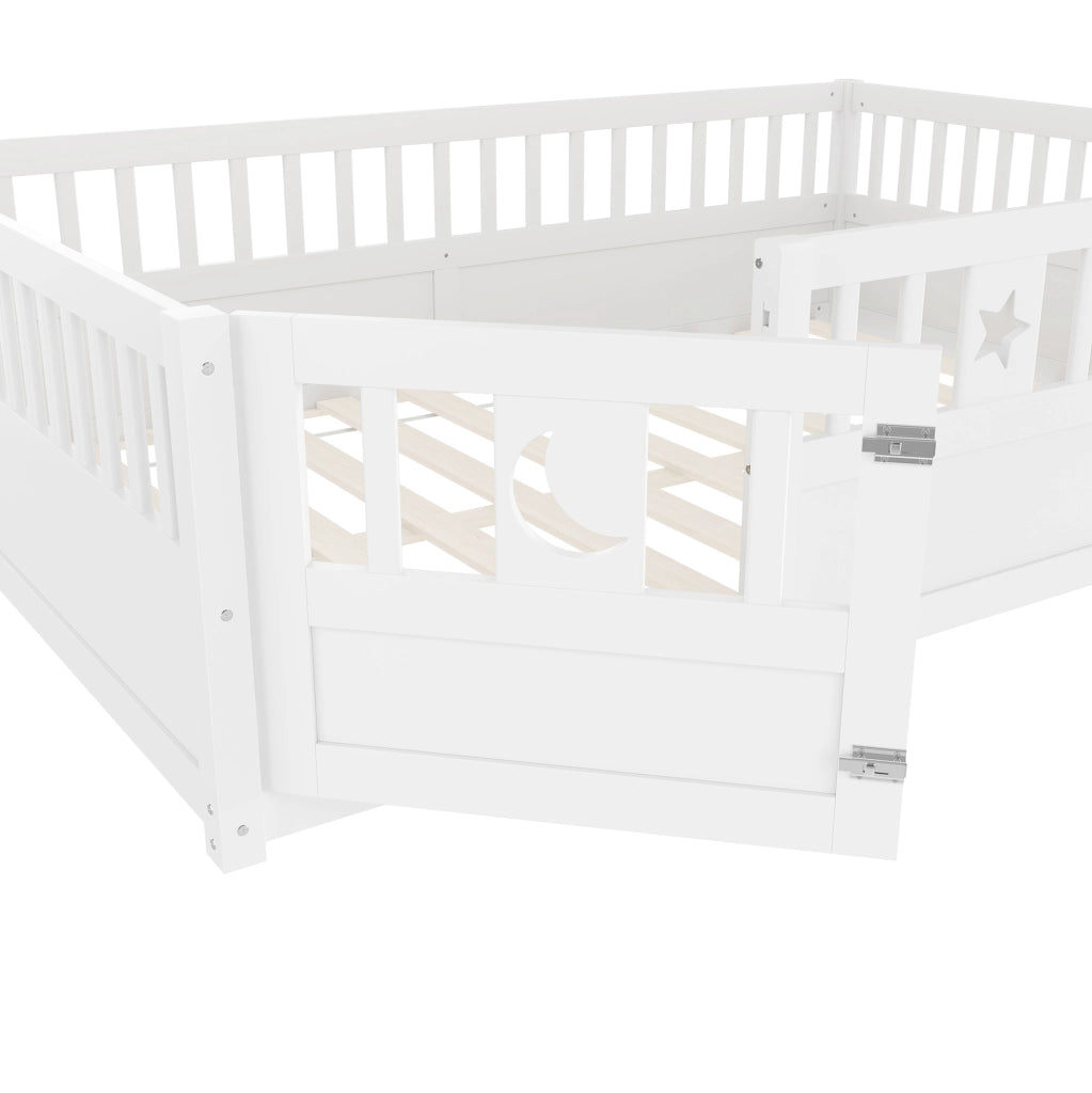 Letto per bambini 140x190 cm con sponde di sicurezza e decoro luna e stelle