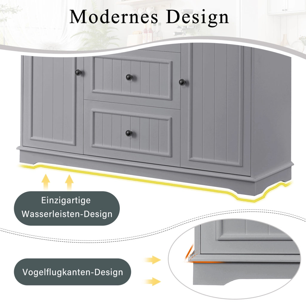 Credenza con 3 cassetti e 2 ante; ripiani regolabili - per cucina - in MDF - grigio