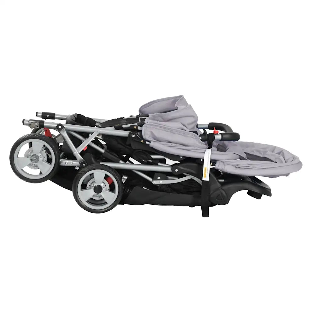 Passeggino Gemellare a Tandem in Acciaio Grigio e Nero 10113