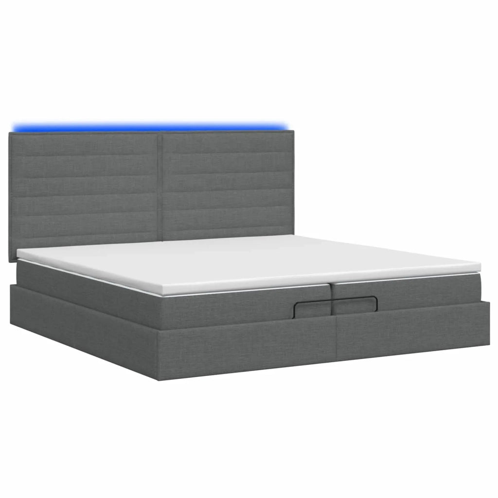 Letto Ottomano con Materasso e LED Grigio Scuro 200 x 200 cm 3458015