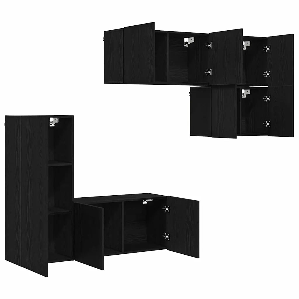 Unit¨¤ TV da Parete 5 pz | Armadietto TV | Mobile Porta TV Rovere Nero Legno multistrato