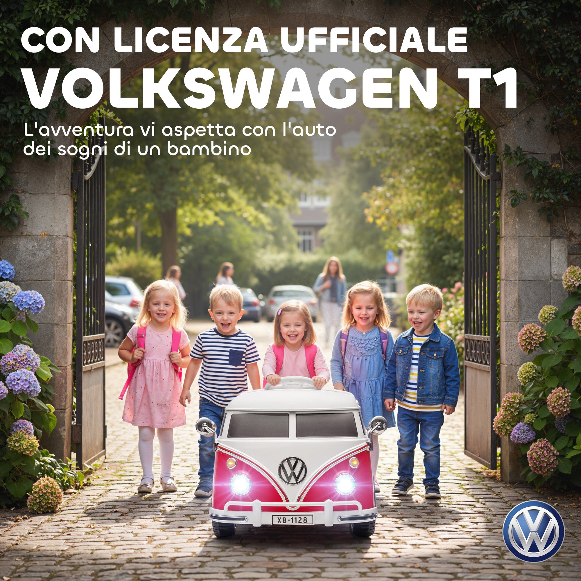 Macchina Elettrica per Bambini 89x49x41,5 cm Licenza Volkswagen T1 con Lettore MP3 in Metallo e PP Rosso