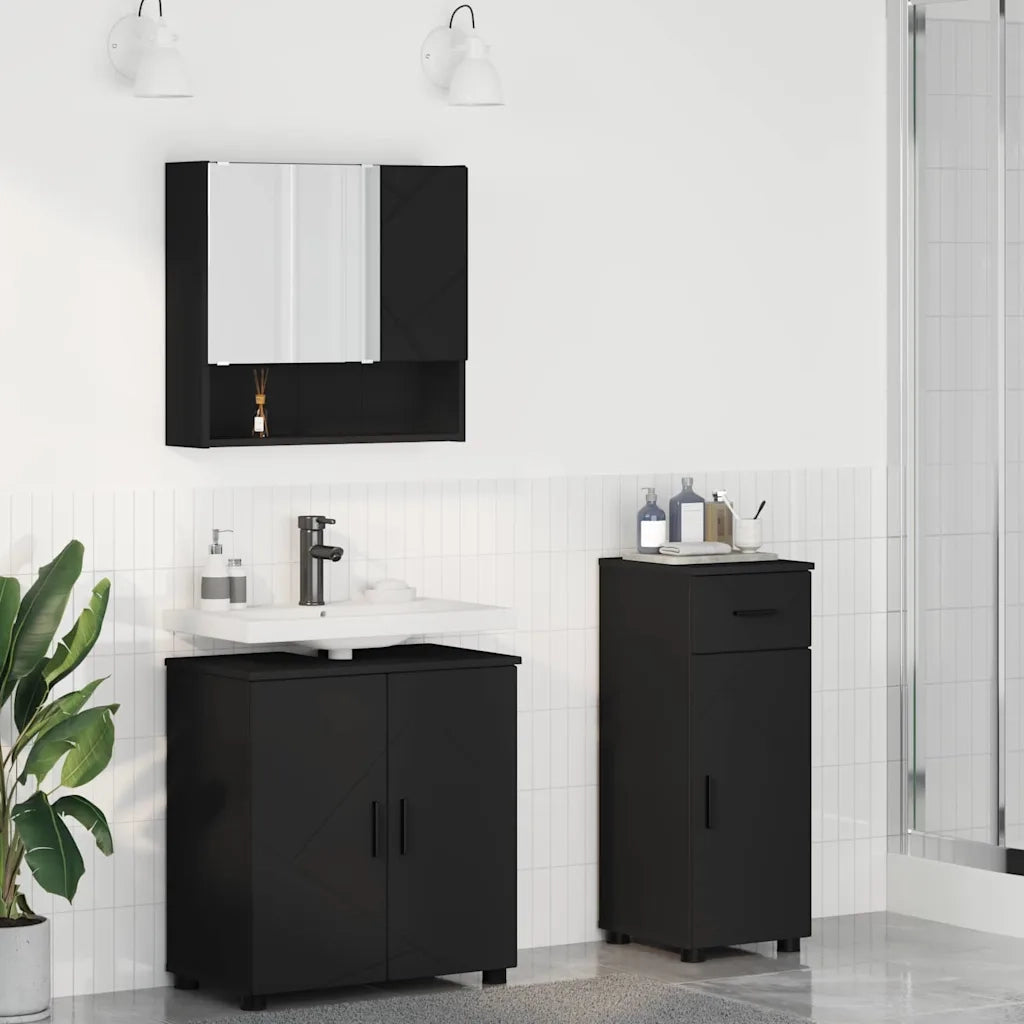 Set di mobili per il bagno con cassetto con porta 3 pcs Nero 3392954
