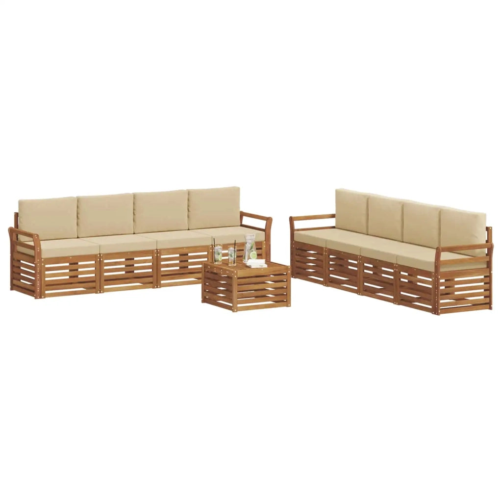 Set divani 9 pcs Naturale e Beige Legno di Acacia Massello 3374573