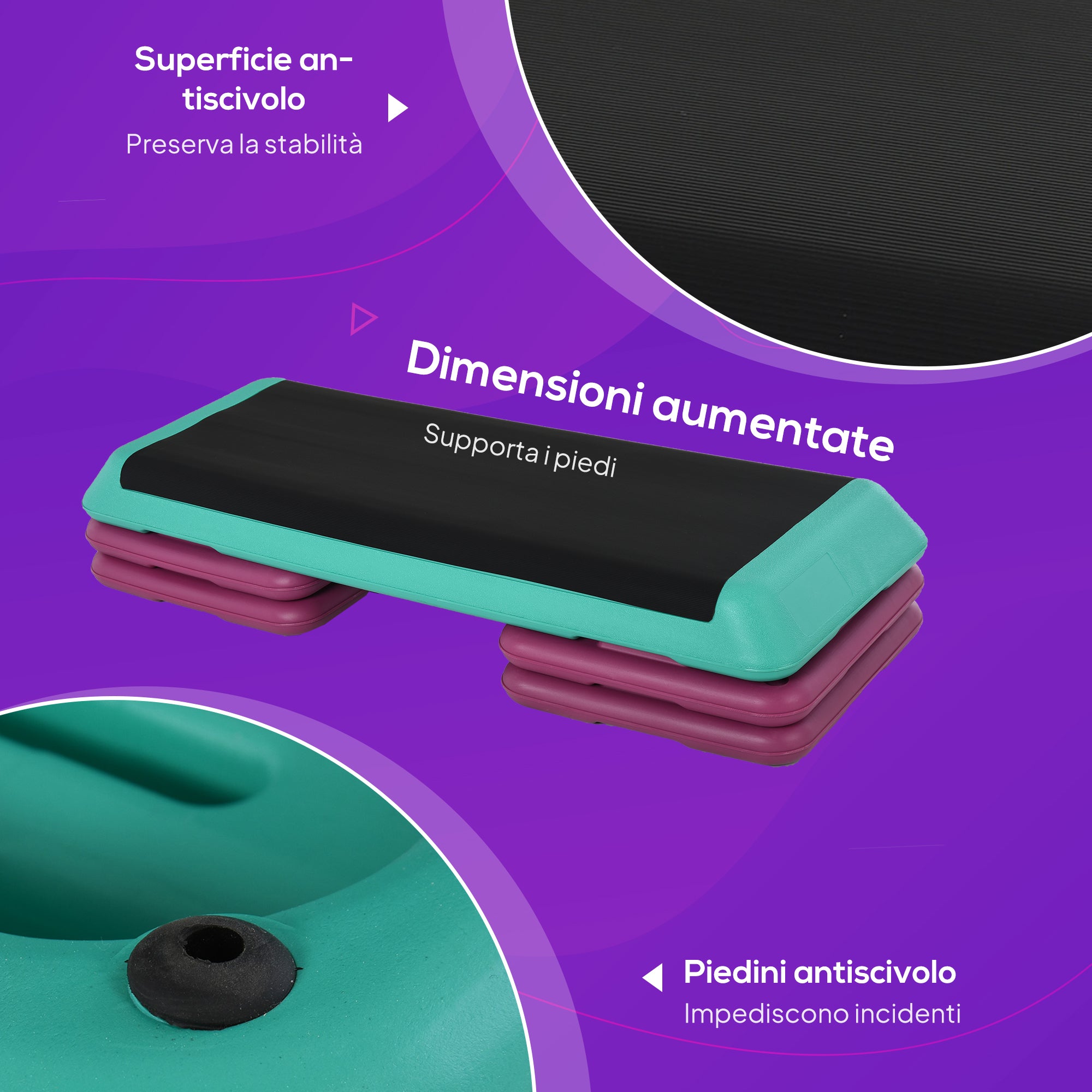 Stepper per Aerobica 110x40x20 cm Antiscivolo e Regolabile su 3 Livelli in Plastica Multicolore